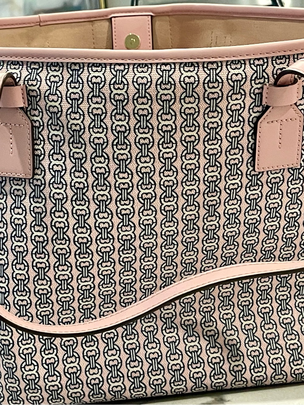 Tory Burch Pink Chain-Print Shoulder Tote with Stripe Detail—FREE WALLET!! - Picture 6 of 7